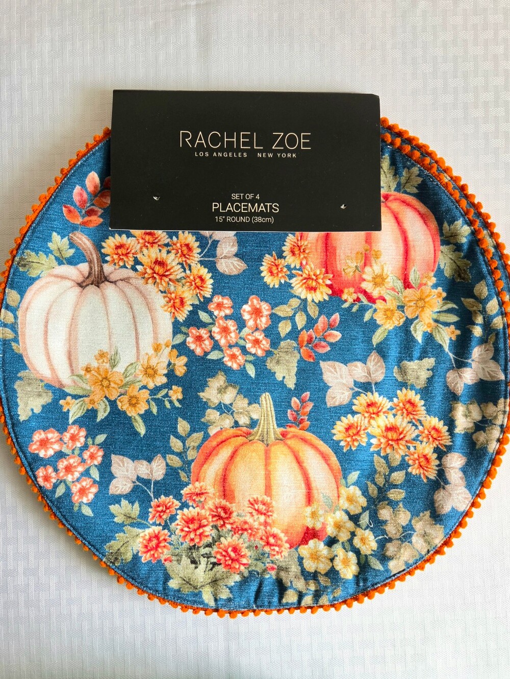Rachel Zoe Round Fabric Placemats set of 4 Pumpkin Harvest Thanksgiving